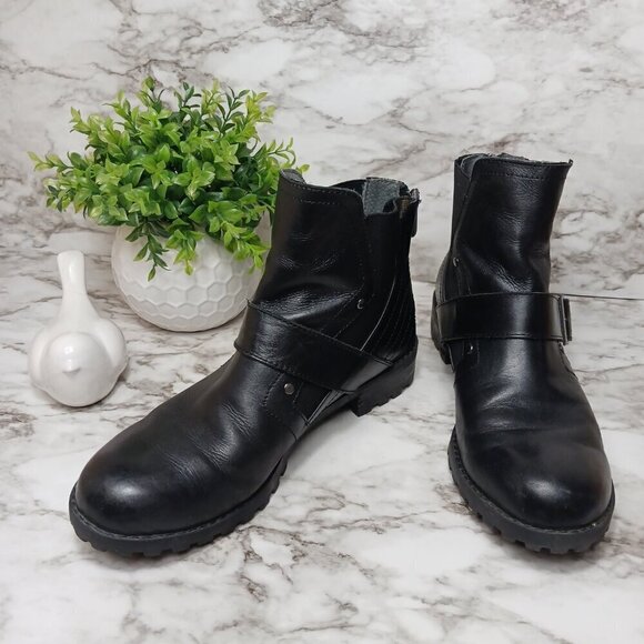 ADRIENNE VITTADINI DONNIE motorcycle ankle boot women's black leather 7.5 - Picture 1 of 12